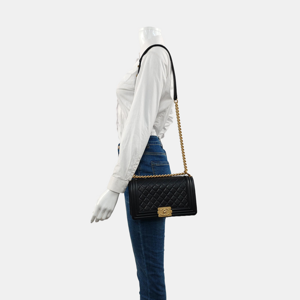 BOY CHANEL Medium Quilted Calfskin Black