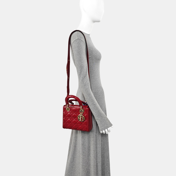 Lady Dior Small Cannage Patent Leather Red