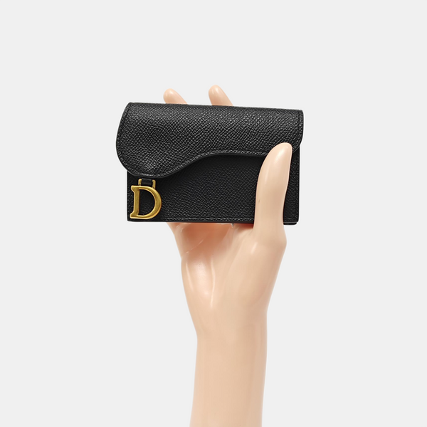 Saddle Mini Lambskin Black Card Holder