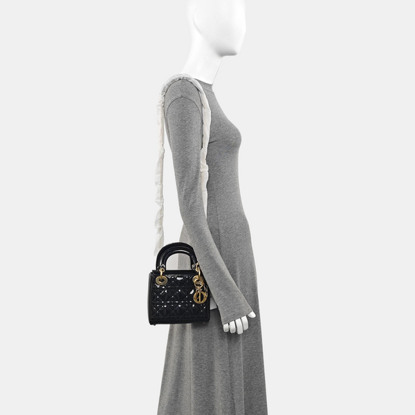 Lady Dior Mini Cannage Patent Leather Black