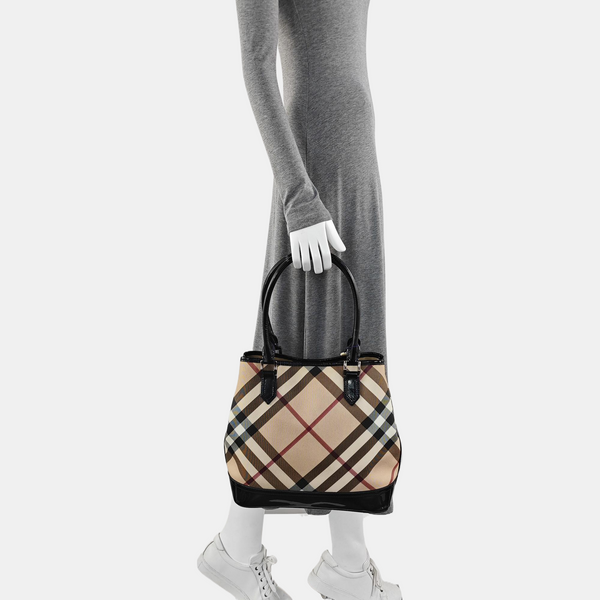 Coated Canvas Top Handle Bag Beige