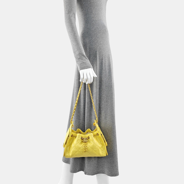 CHANEL 25 Quilted Grained Calfskin Yellow