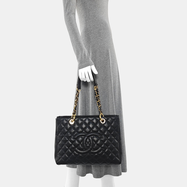CHANEL GST Large Quilted Grained Calfskin Black