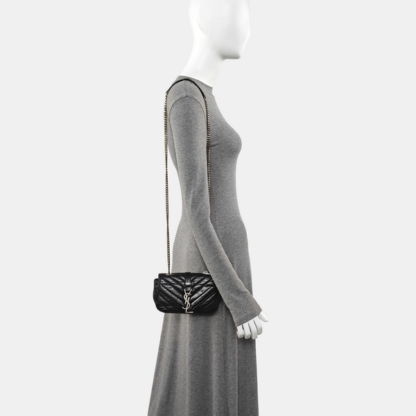 Chevron Calfskin Shoulder Bag Black