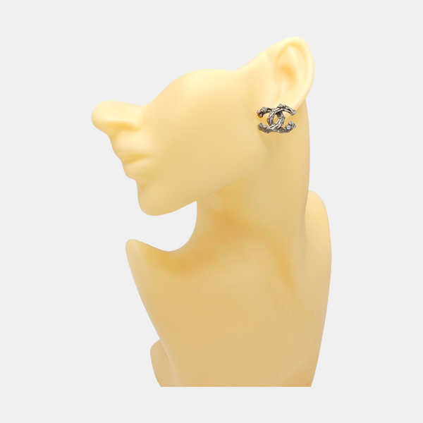 CC Logo Metal Gray Stud Earrings
