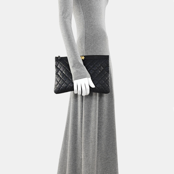 BOY CHANEL Large Quilted Grained Calfskin Black