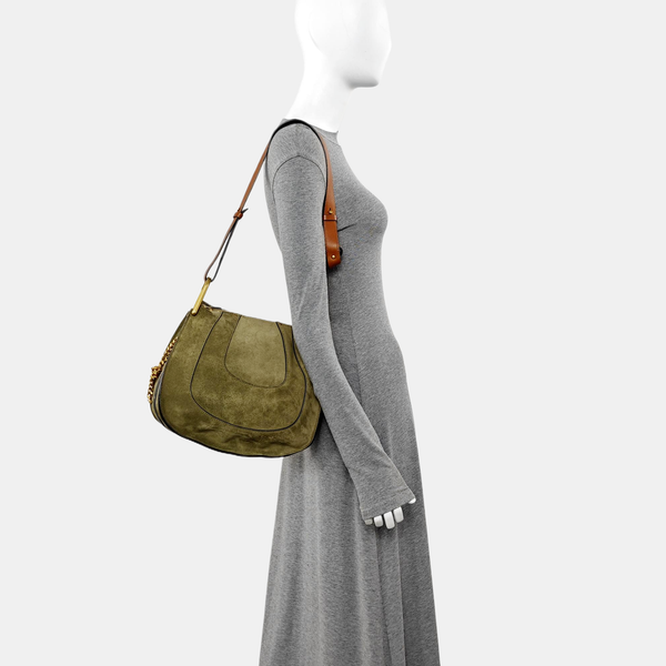 Quilted Suede Shoulder Bag Green