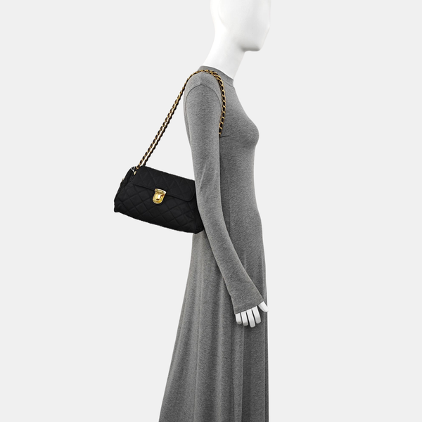 Quilted Nylon Shoulder Bag Black