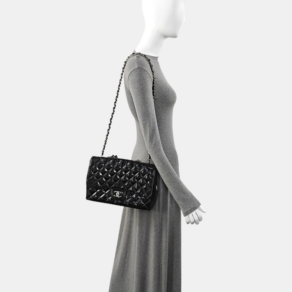 Large Quilted Patent Leather Black