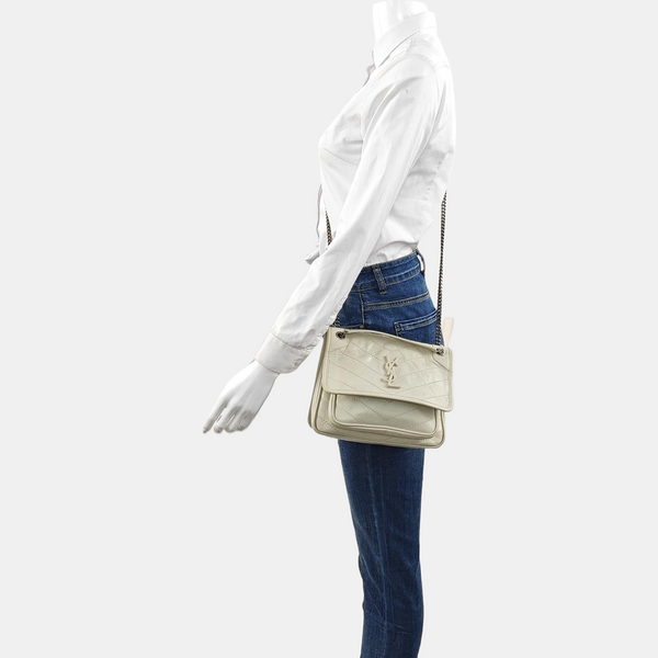 NIKI Small Chevron Calfskin White