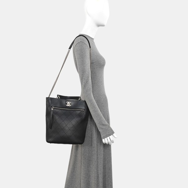 Quilted Calfskin Bucket Bag Black