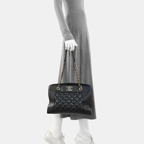 Quilted Lambskin Tote Bag Black