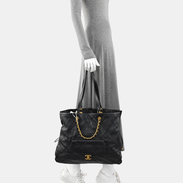 Quilted Lambskin Tote Bag Black