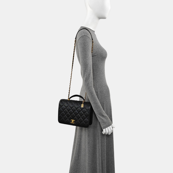 Quilted Grained Calfskin Shoulder Bag Black