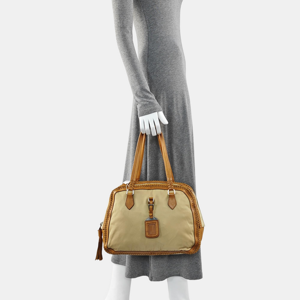 Fabric Top Handle Bag Beige