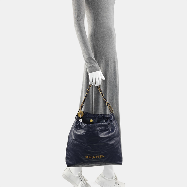 CHANEL 22 Medium Quilted Calfskin Blue