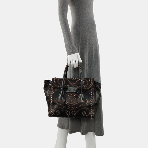 Calfskin Top Handle Bag Brown
