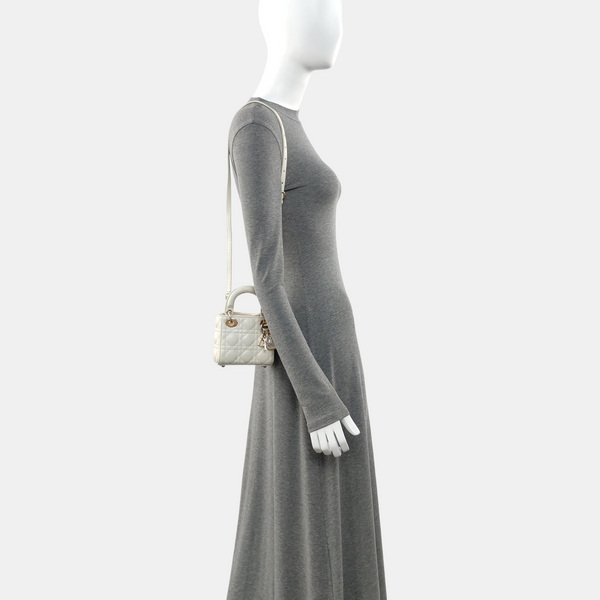 Authenticated pre-owned Lady Dior Super Mini Cannage Lambskin White - Tote Bag at Looply