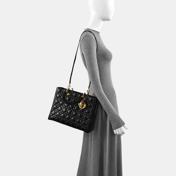 Lady Dior Grande Cannage Charol Negro