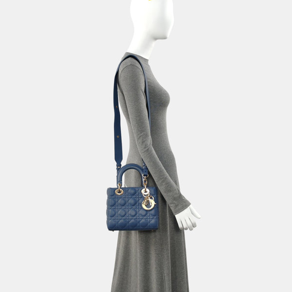 Lady Dior Small Cannage Lambskin Blue