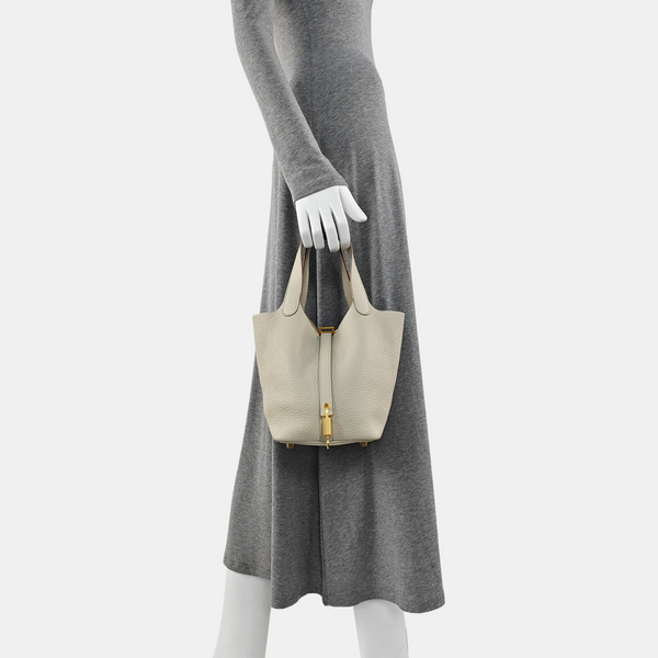 Authenticated pre-owned Picotin Lock 18 Clemence White - Bucket Bag at Looply