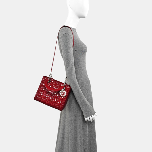 Lady Dior Medium Cannage Patent Leather Red