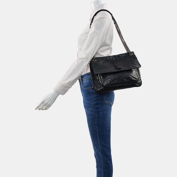 NIKI Medium Chevron Calfskin Black
