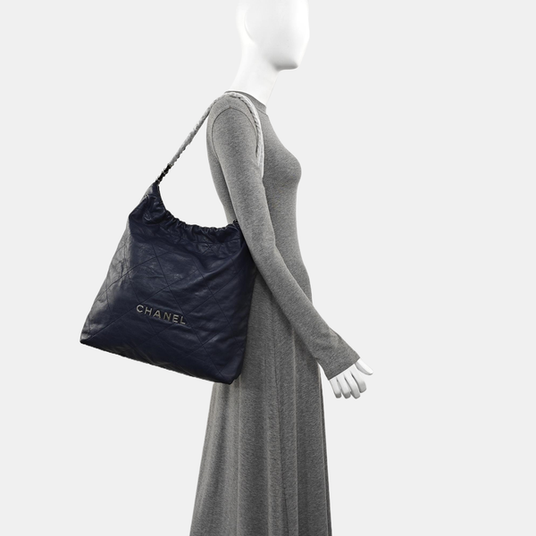 CHANEL 22 Large Quilted Calfskin Blue