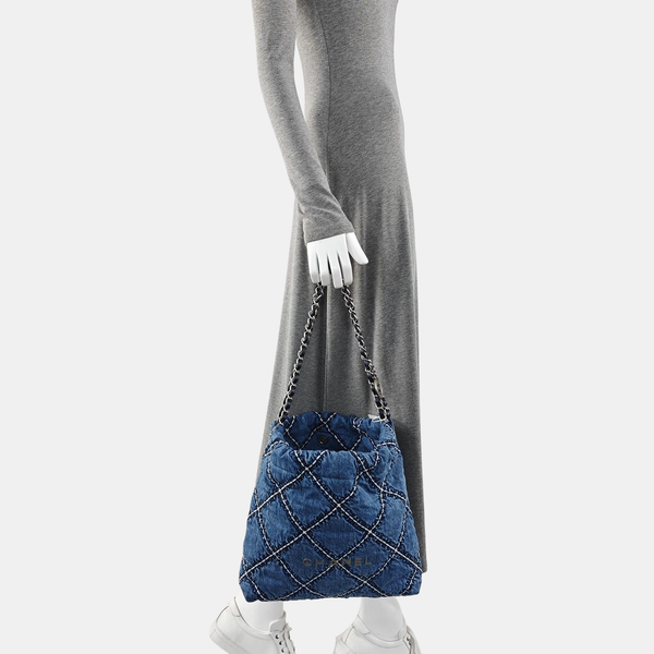 CHANEL 22 Small Quilted Denim Blue