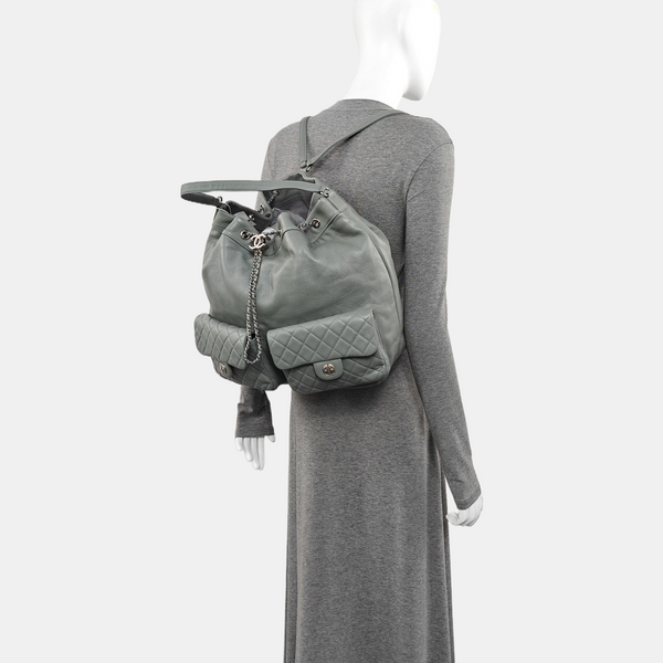 Quilted Calfskin Backpack Gray