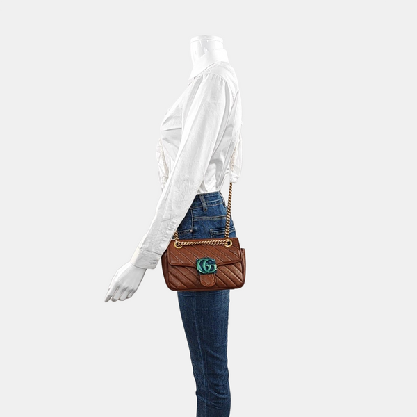 GG Marmont Small Quilted Calfskin Brown
