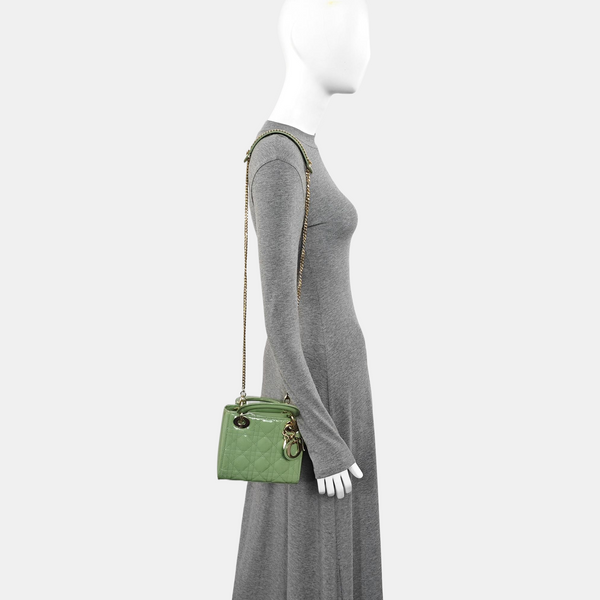 Lady Dior Mini Cannage Patent Leather Green