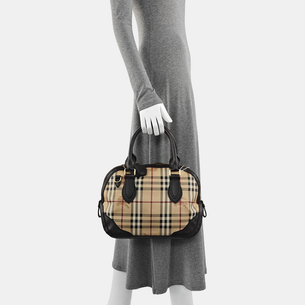 Coated Canvas Top Handle Bag Small Beige