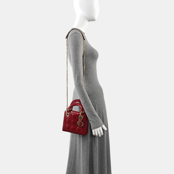 Lady Dior Mini Cannage Patent Leather Red