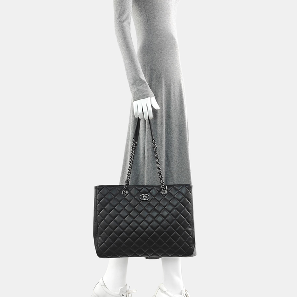 Quilted Calfskin Tote Bag Large Black