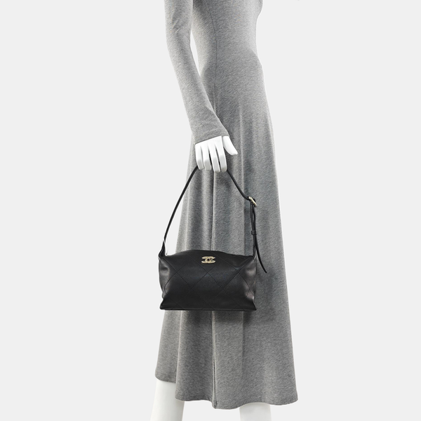 Quilted Lambskin Top Handle Bag Black