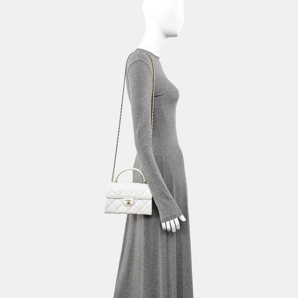 Quilted Grained Calfskin Shoulder Bag White