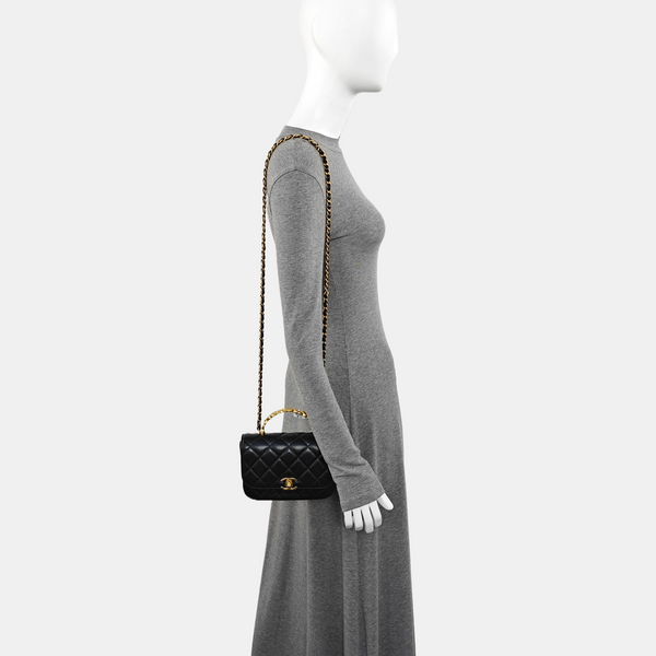 Quilted Lambskin Shoulder Bag Mini Black