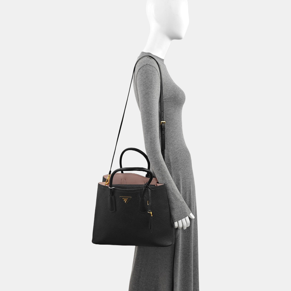 Double Large Saffiano Calfskin Black