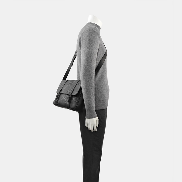 Monogram Calfskin Shoulder Bag Medium Black