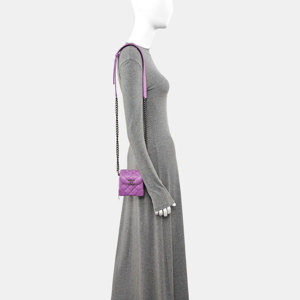 Quilted Calfskin Shoulder Bag Mini Purple