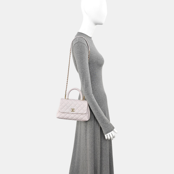 COCO HANDLE Small Quilted Grained Calfskin Pink