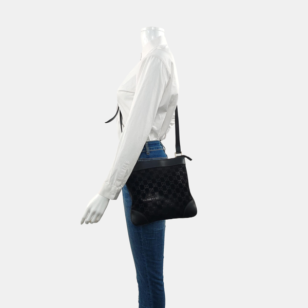 Monogram Suede Shoulder Bag Black