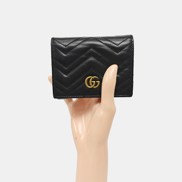 GG Marmont Mini Quilted Calfskin Black Card Holder