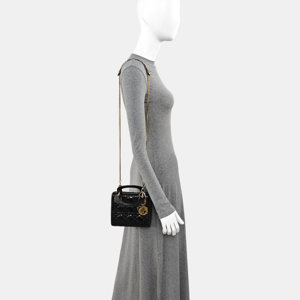 Lady Dior Mini Cannage Patent Leather Black