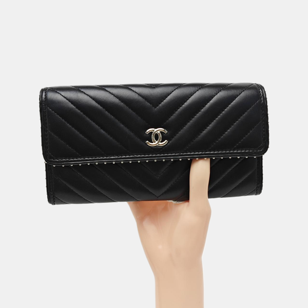 WOC Chevron Lambskin Black Wallet