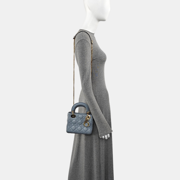 Lady Dior Mini Cannage Lambskin Blue