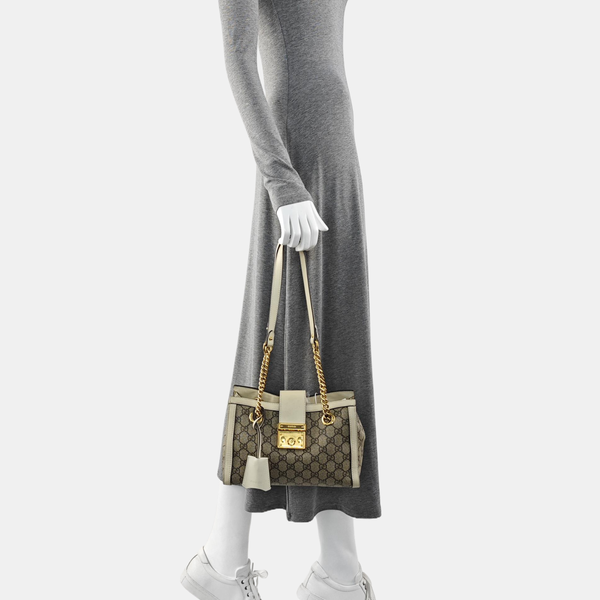Padlock Small Monogram Coated Canvas Beige
