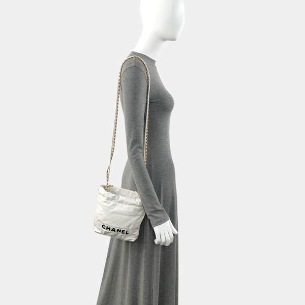 Authenticated pre-owned CHANEL 22 Mini Quilted Calfskin White - Tote Bag at Looply