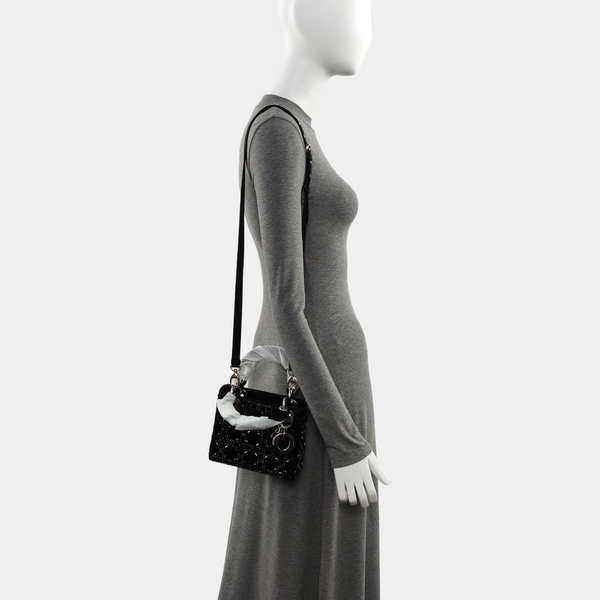 Authenticated pre-owned Lady Dior Mini Silk Satin Black - Tote Bag at Looply